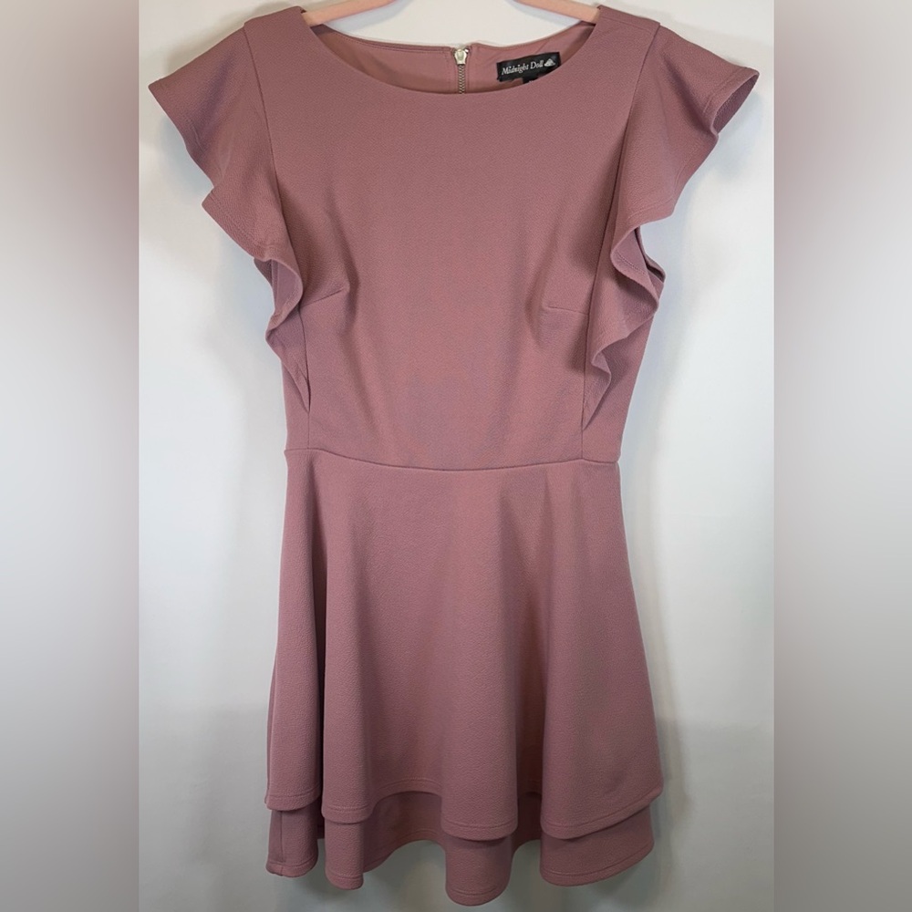 Midnight Doll Elegant Blush Pink Ruffle Sleeve Dress Size 6